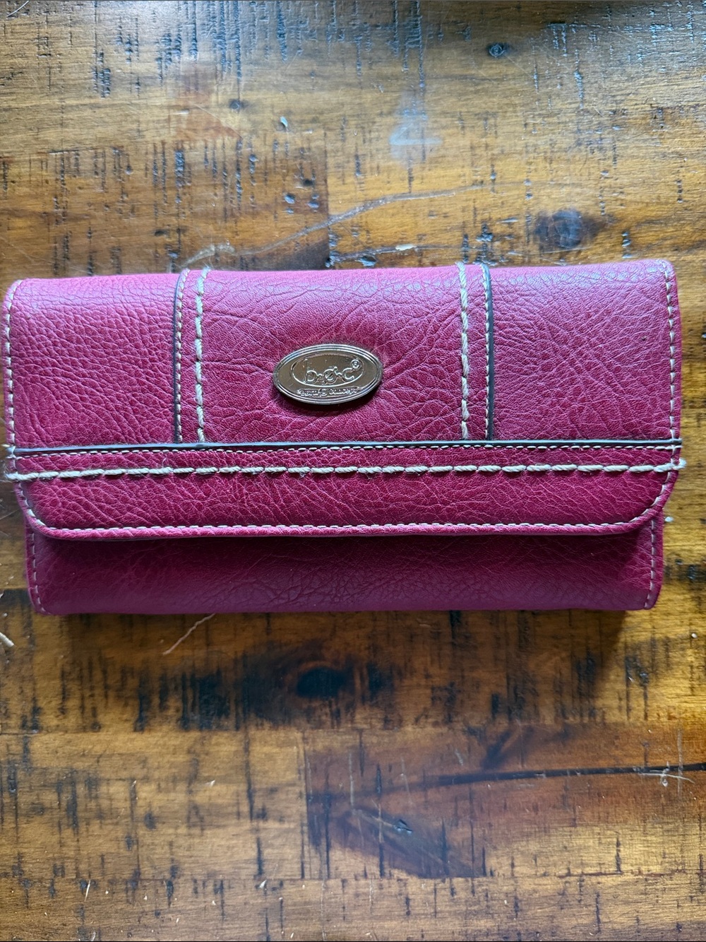 b.o.c. Raspberry Pink Leather Trifold Wallet with Contrast Stitching